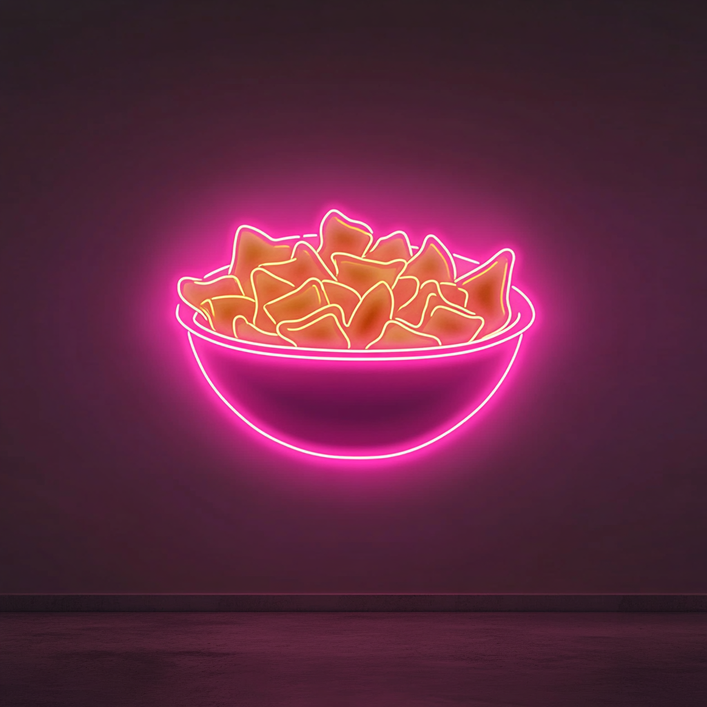 Bowl of Nachos with Cheese - Pink Neon Sign, 18 Inches