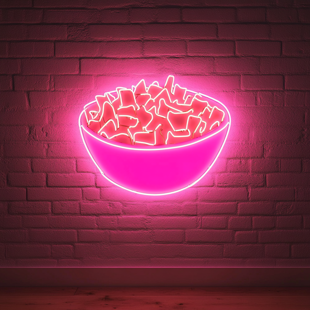 Bowl of Nachos with Cheese - Pink Neon Sign, 18 Inches