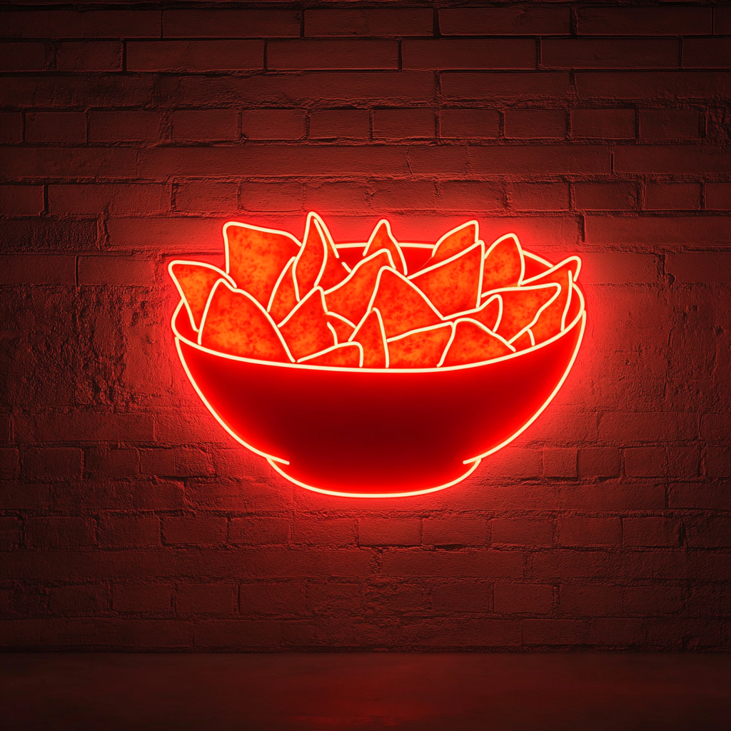 Bowl of Nachos with Cheese - Red Neon Sign, 18 Inches