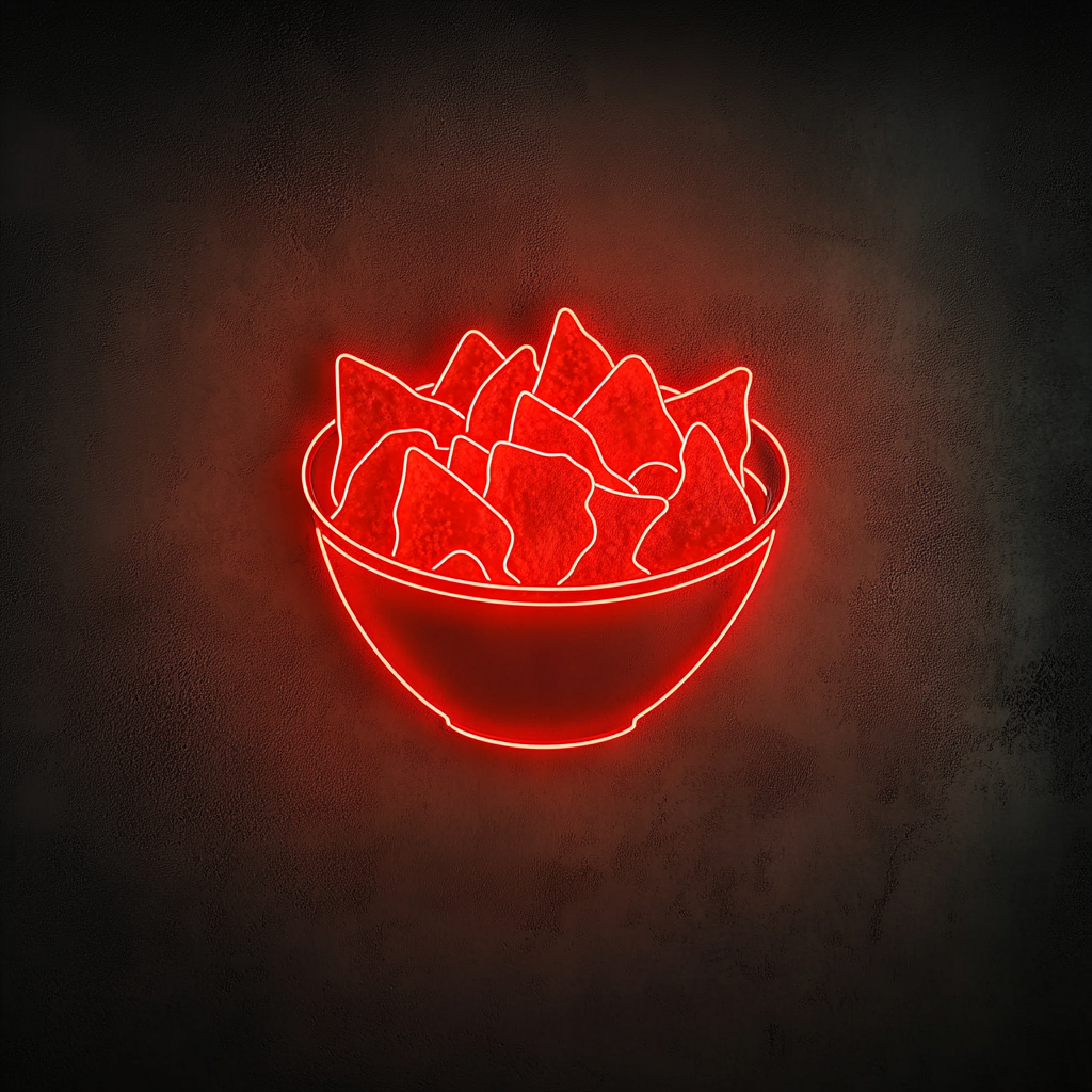 Bowl of Nachos with Cheese - Red Neon Sign, 24 Inches