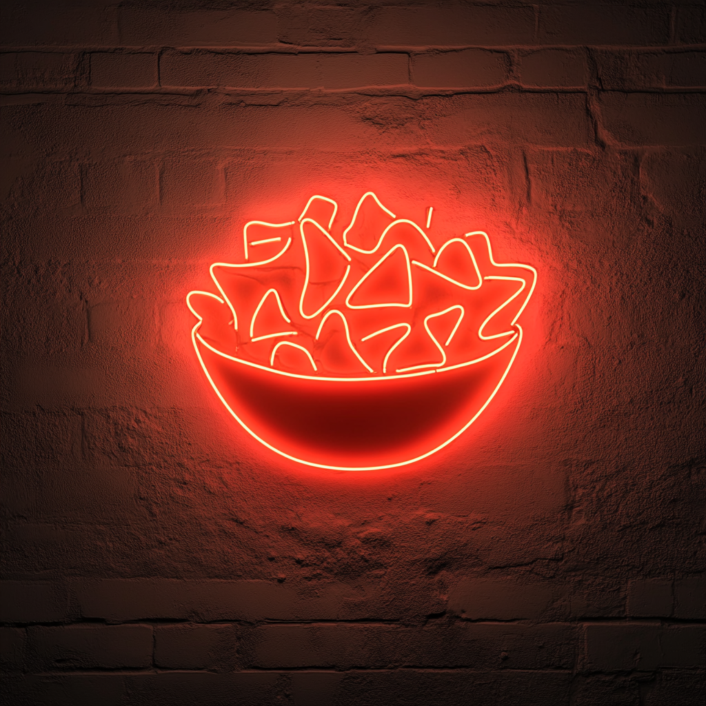 Bowl of Nachos with Cheese - Red Neon Sign, 18 Inches