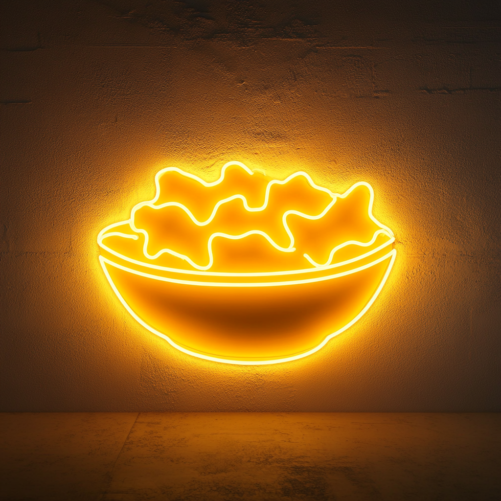 Bowl of Nachos with Cheese - Yellow Neon Sign, 24 Inches
