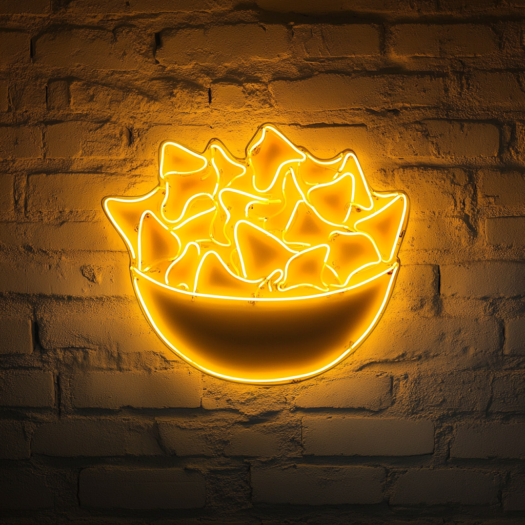 Bowl of Nachos with Cheese - Yellow Neon Sign, 24 Inches