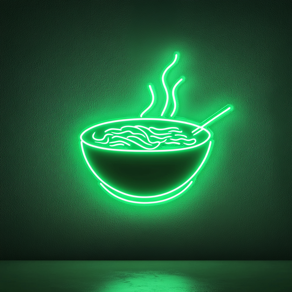 Bowl of Pho - Green Neon Sign, 24 Inches