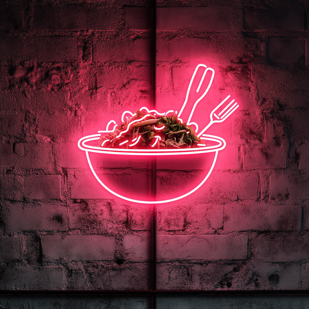 Bowl of Salad with Fork - Pink Neon Sign, 24 Inches
