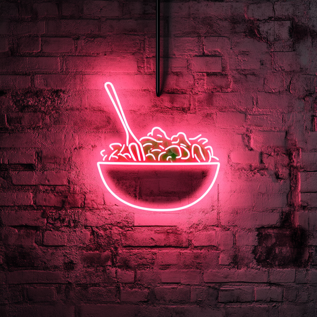 Bowl of Salad with Fork - Pink Neon Sign, 24 Inches