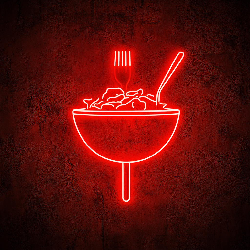 Bowl of Salad with Fork - Red Neon Sign, 24 Inches