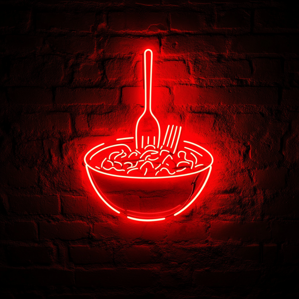 Bowl of Salad with Fork - Red Neon Sign, 24 Inches