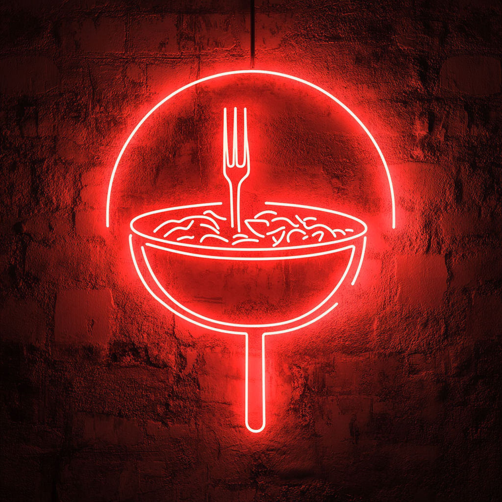 Bowl of Salad with Fork - Red Neon Sign, 24 Inches