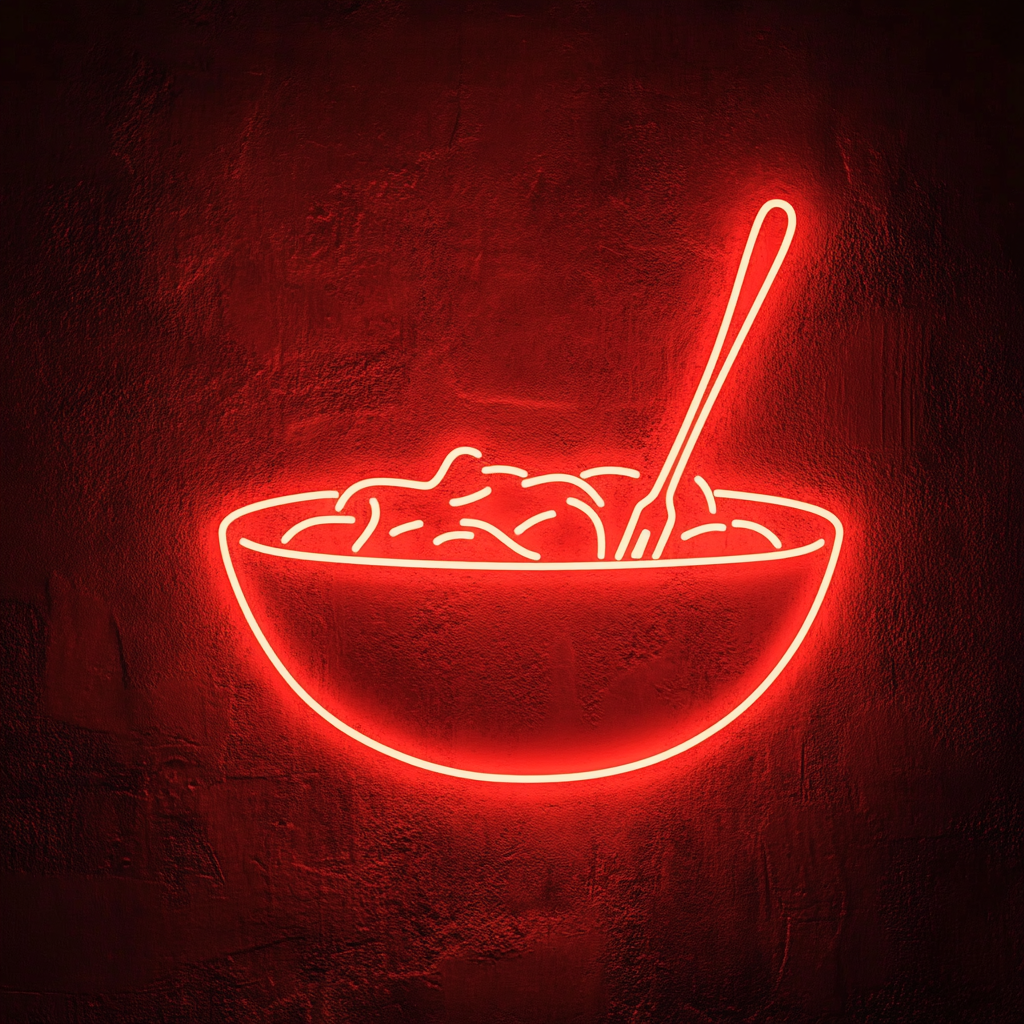 Bowl of Salad with Fork - Red Neon Sign, 18 Inches