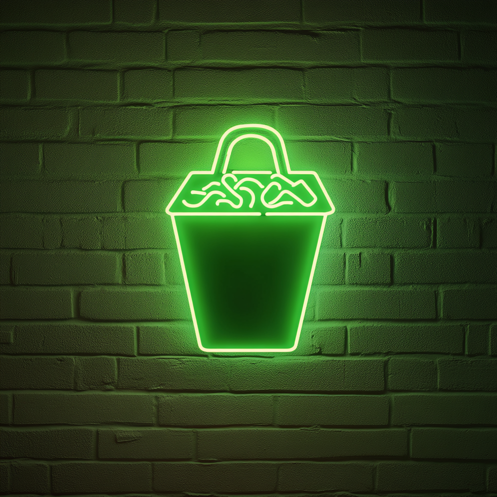 Box of Takeout Noodles - Green Neon Sign, 24 Inches
