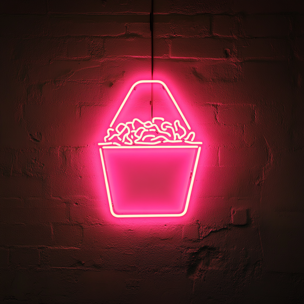 Box of Takeout Noodles - Pink Neon Sign, 24 Inches