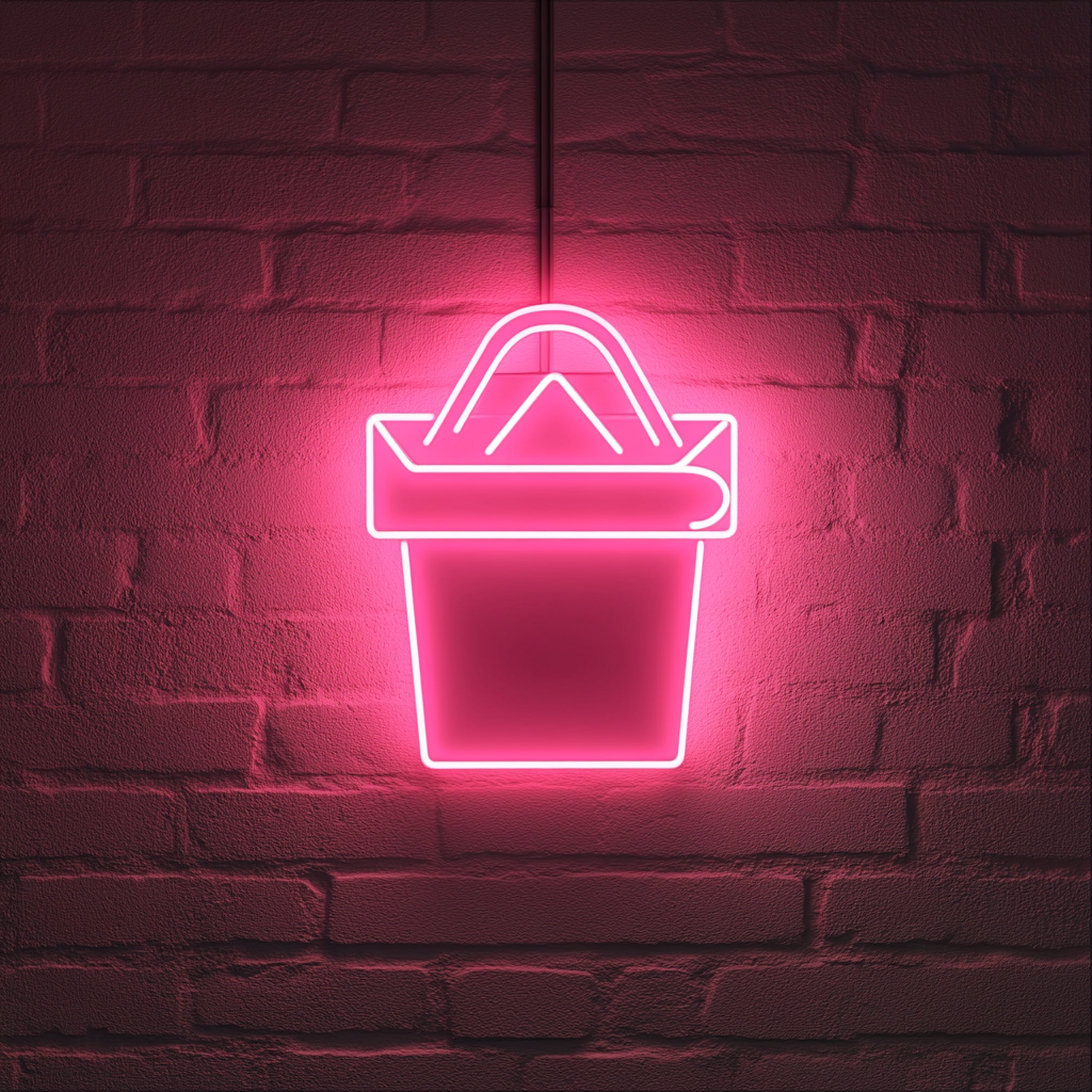 Box of Takeout Noodles - Pink Neon Sign, 24 Inches