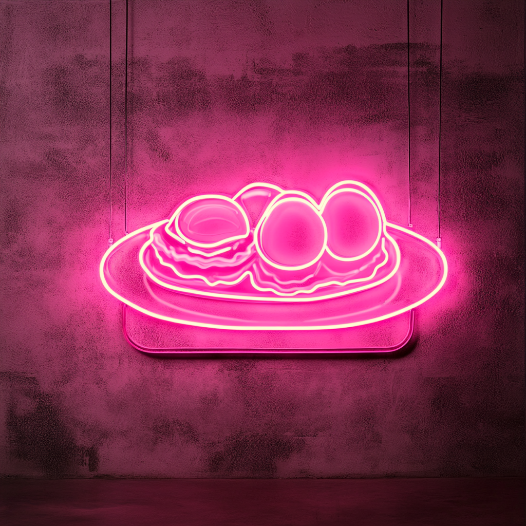Breakfast Platter with Eggs - Pink Neon Sign, 18 Inches