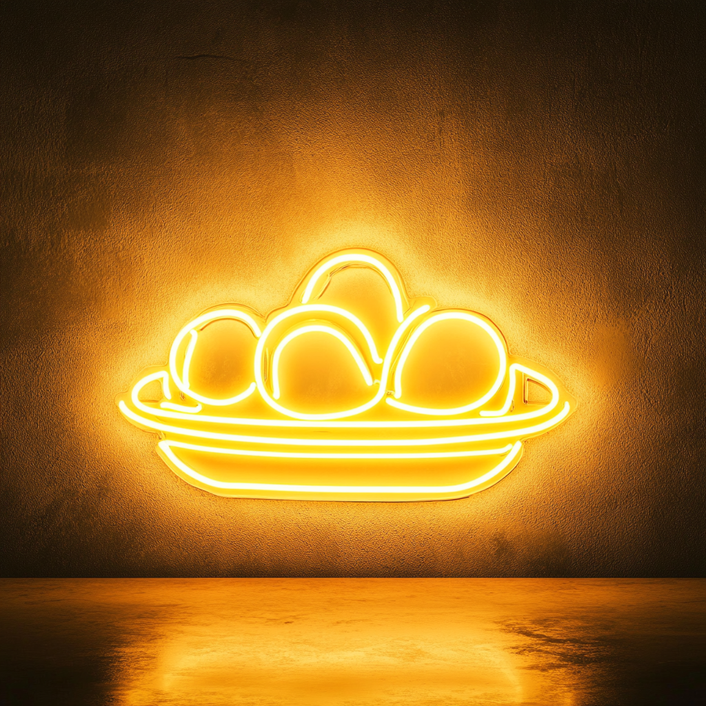 Breakfast Platter with Eggs - Yellow Neon Sign, 18 Inches