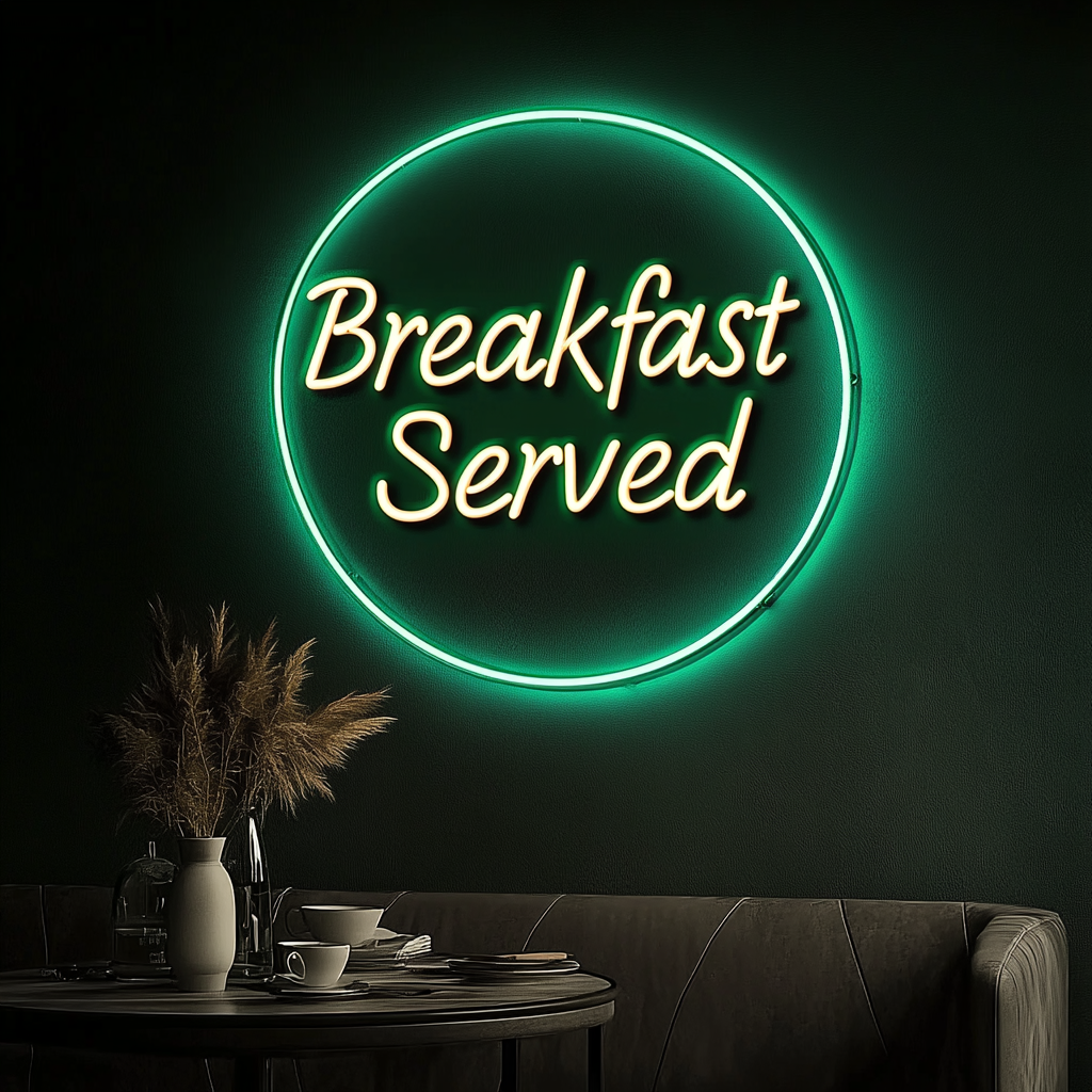 "Breakfast Served" - Green Neon Sign, 24 Inches