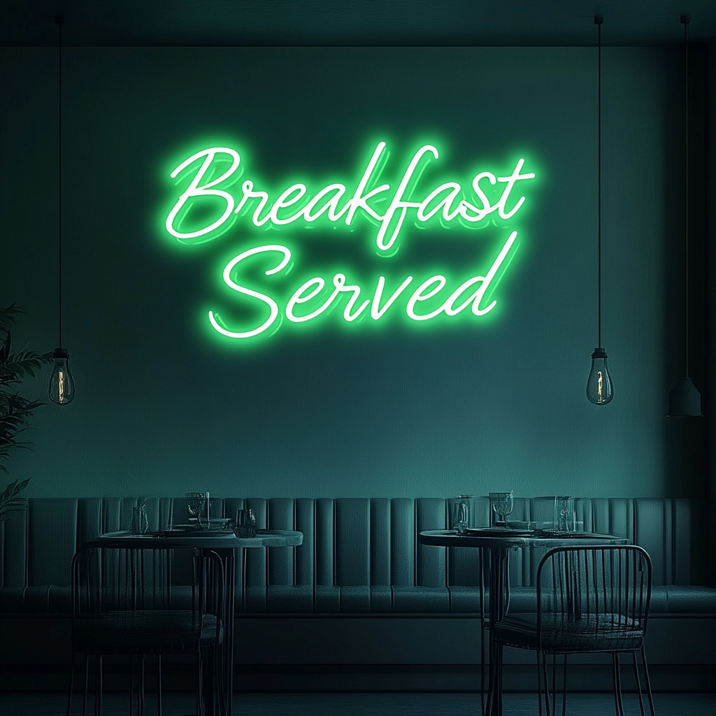 "Breakfast Served" - Green Neon Sign, 24 Inches