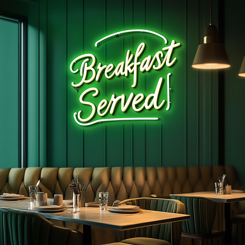 "Breakfast Served" - Green Neon Sign, 24 Inches