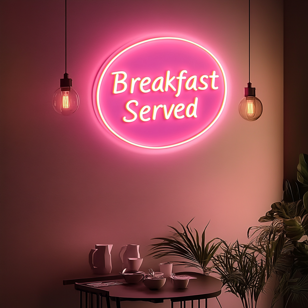 "Breakfast Served" - Pink Neon Sign, 24 Inches