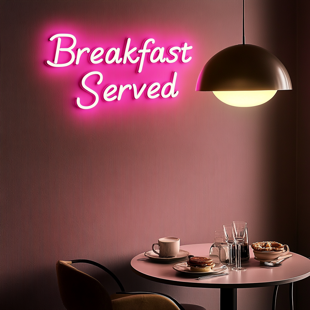 "Breakfast Served" - Pink Neon Sign, 24 Inches