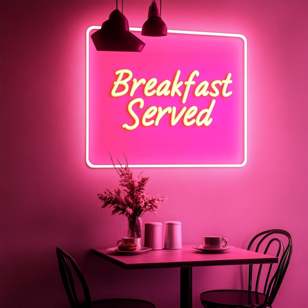 "Breakfast Served" - Pink Neon Sign, 24 Inches