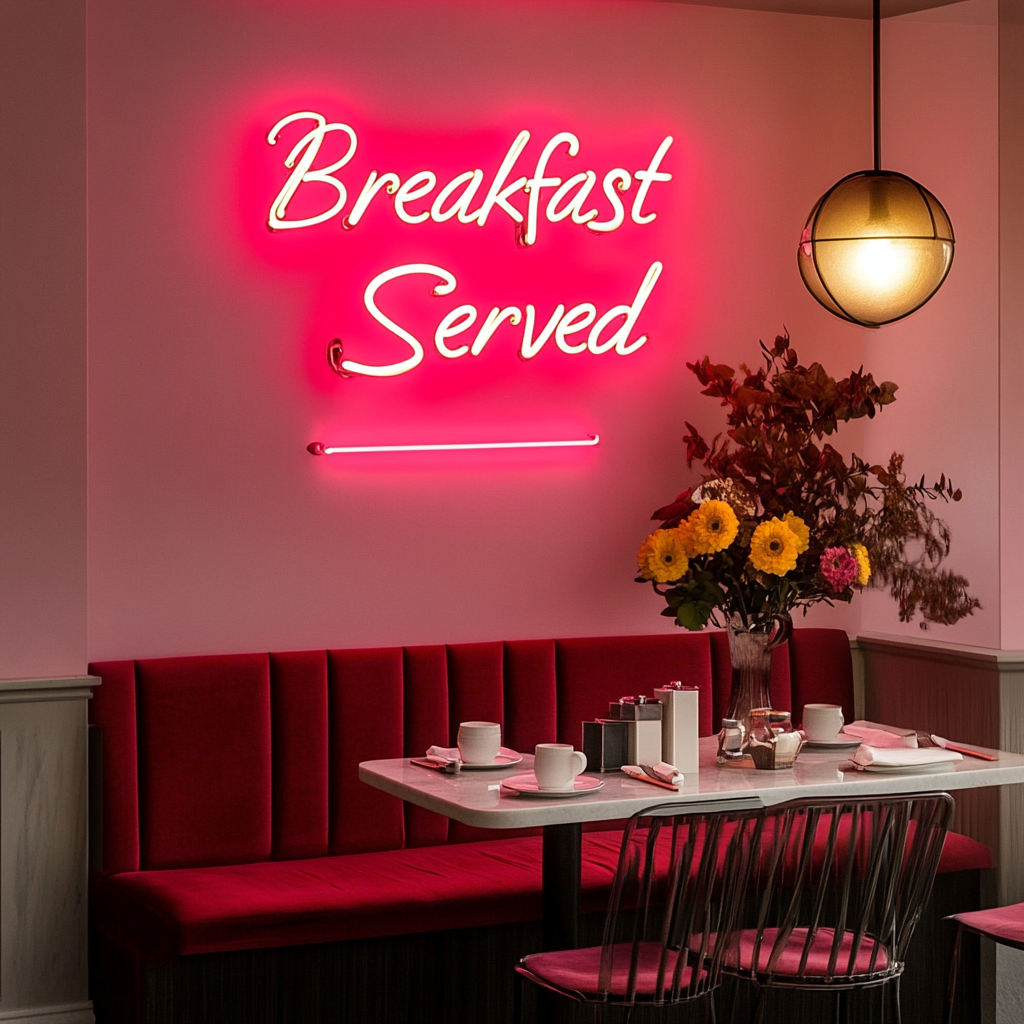 "Breakfast Served" - Pink Neon Sign, 24 Inches