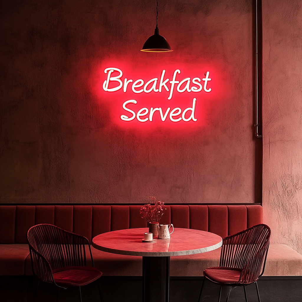 "Breakfast Served" - Red Neon Sign, 24 Inches