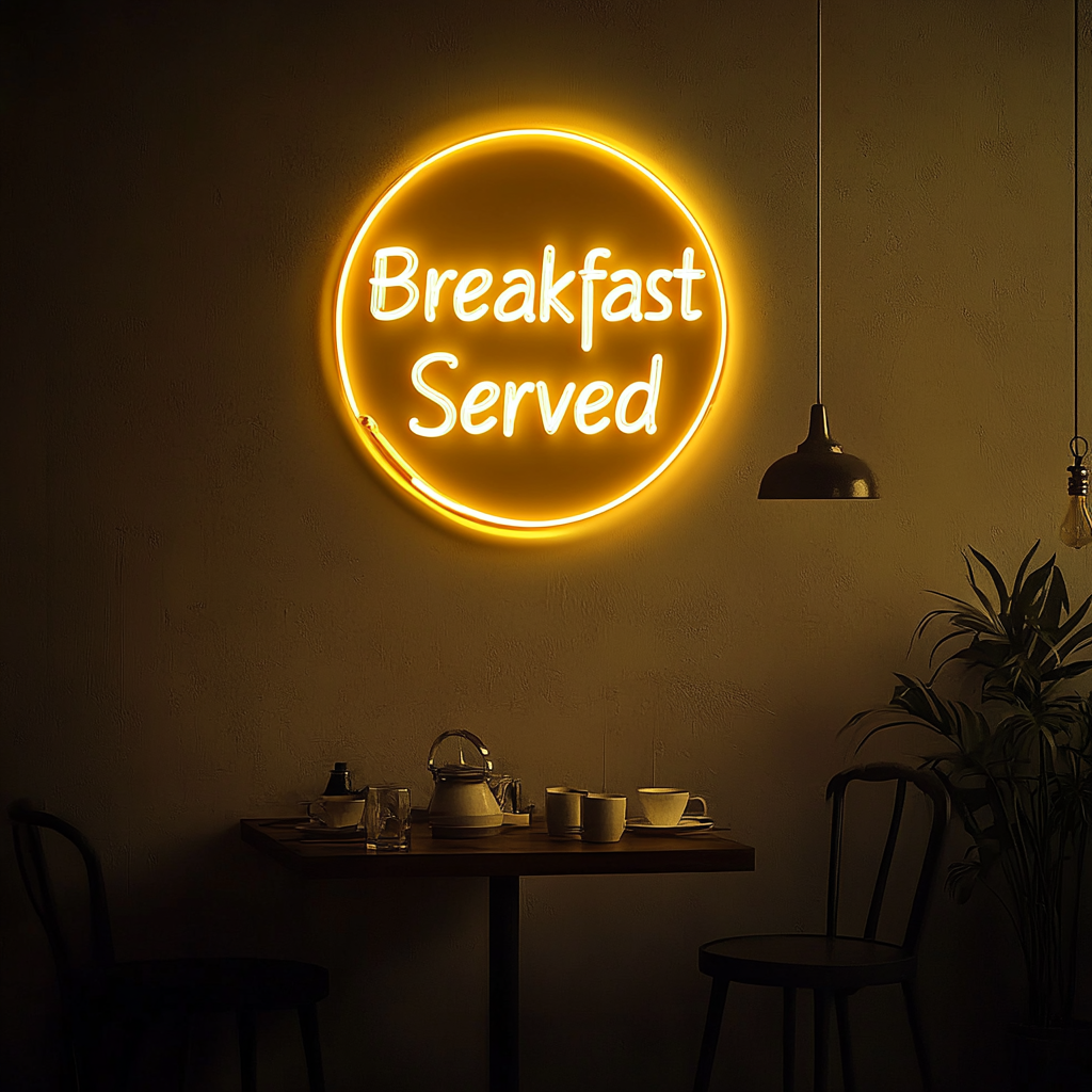 "Breakfast Served" - Yellow Neon Sign, 24 Inches