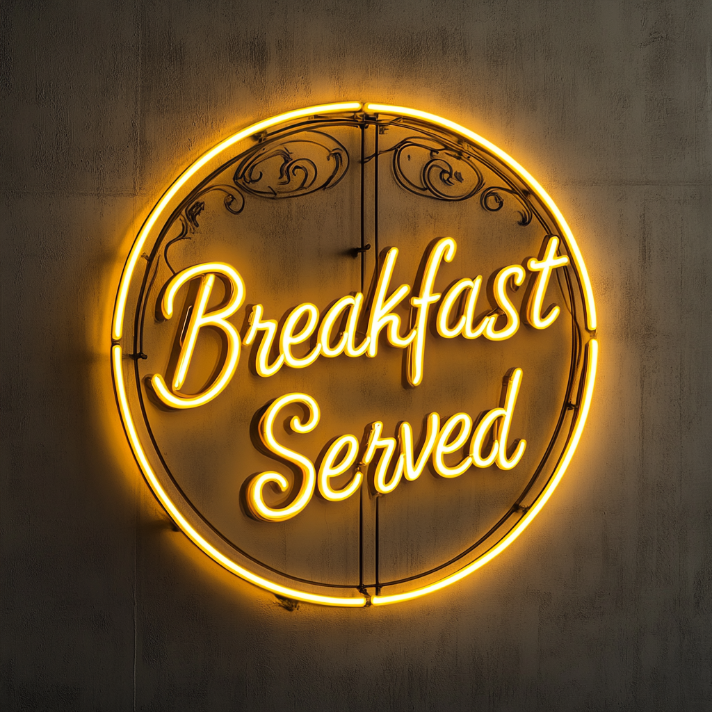 "Breakfast Served" - Yellow Neon Sign, 24 Inches