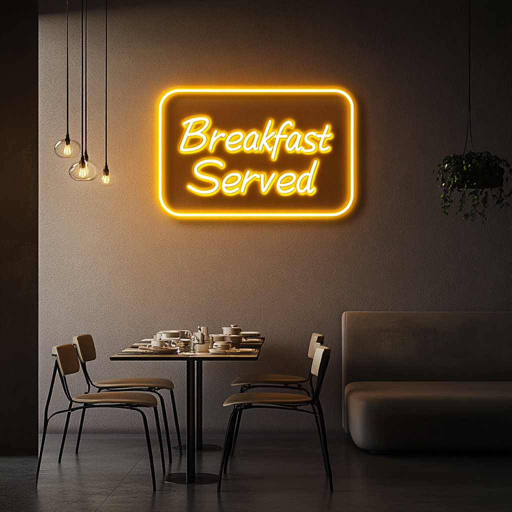 "Breakfast Served" - Yellow Neon Sign, 24 Inches
