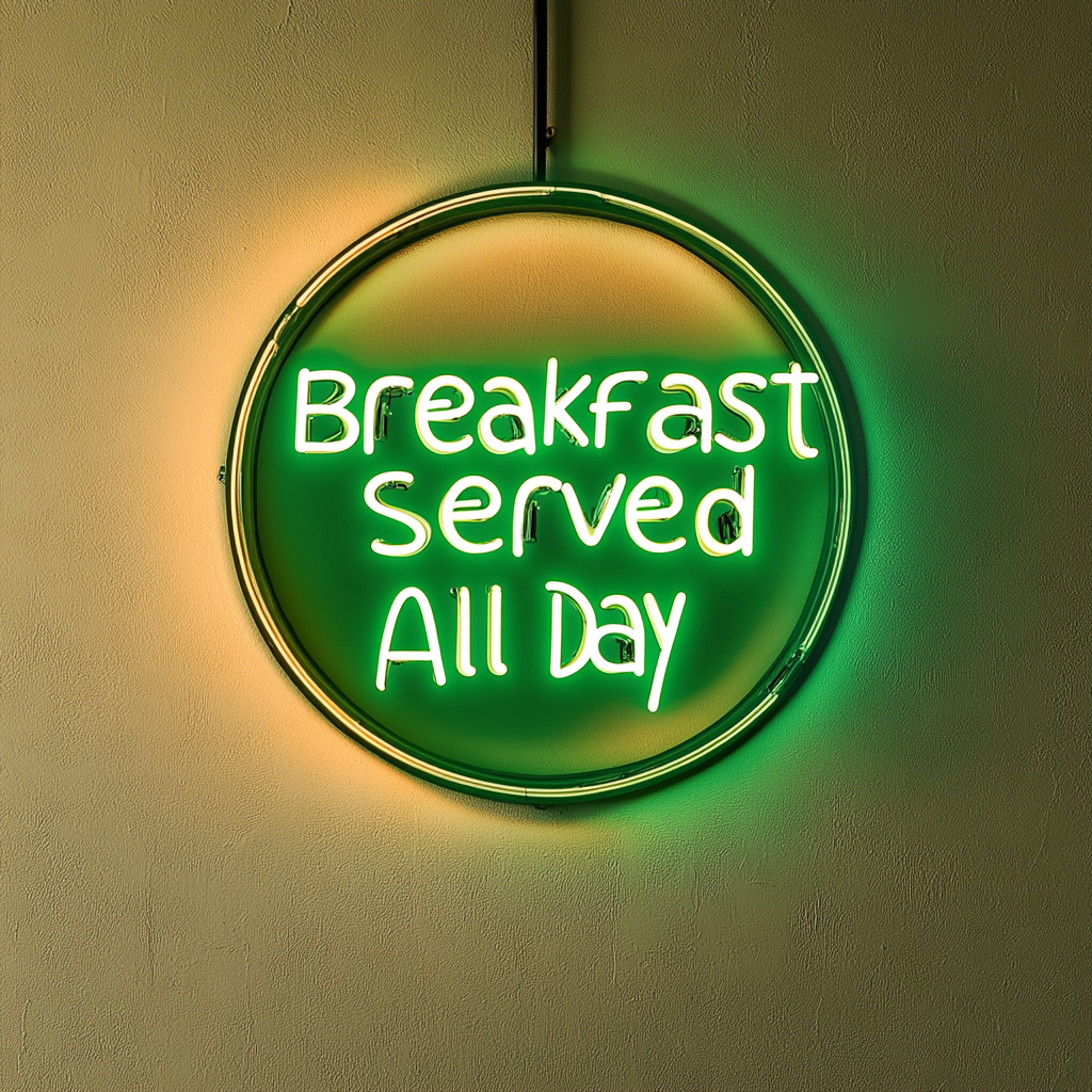"Breakfast Served All Day" - Green Neon Sign, 24 Inches