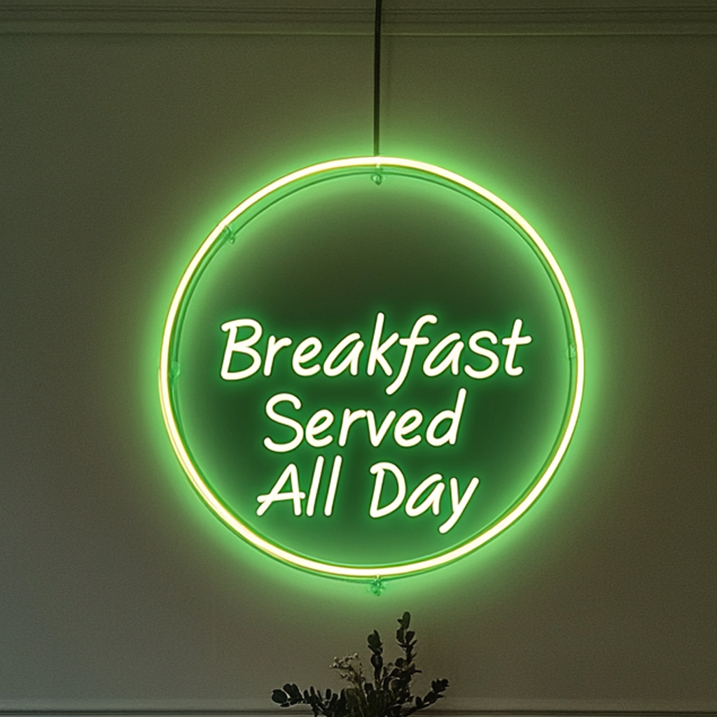 "Breakfast Served All Day" - Green Neon Sign, 24 Inches
