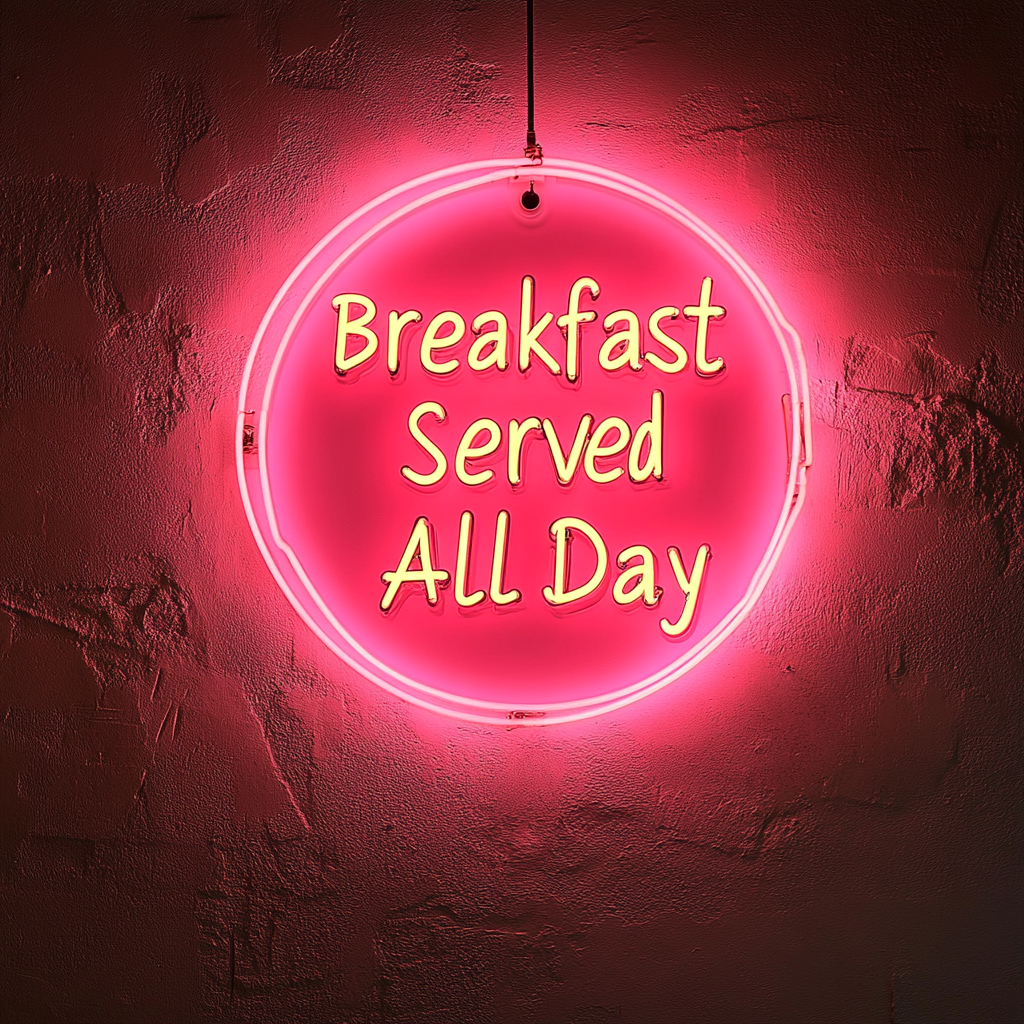 "Breakfast Served All Day" - Pink Neon Sign, 24 Inches