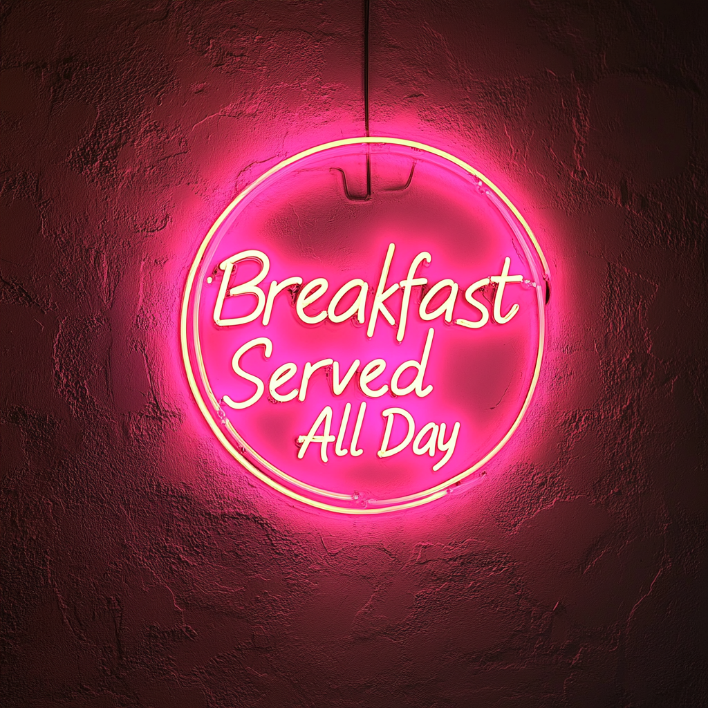 "Breakfast Served All Day" - Pink Neon Sign, 24 Inches