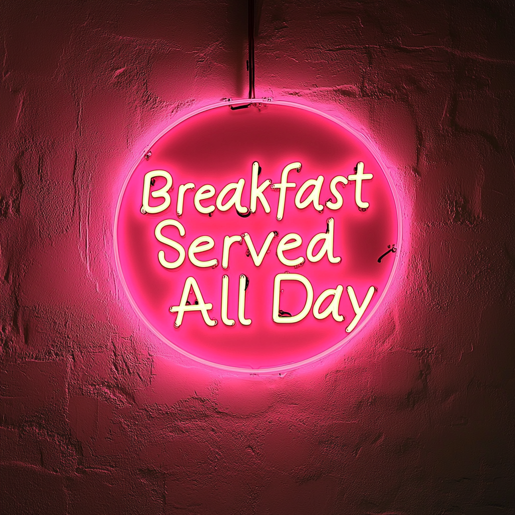 "Breakfast Served All Day" - Pink Neon Sign, 24 Inches