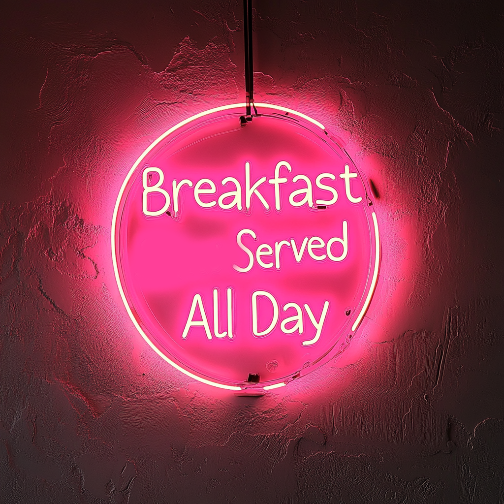"Breakfast Served All Day" - Pink Neon Sign, 24 Inches