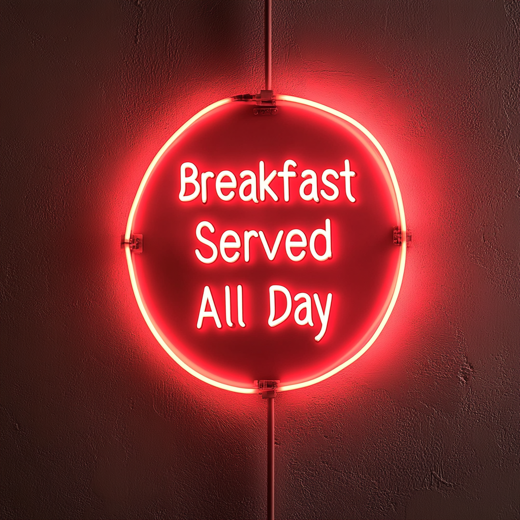 "Breakfast Served All Day" - Red Neon Sign, 24 Inches
