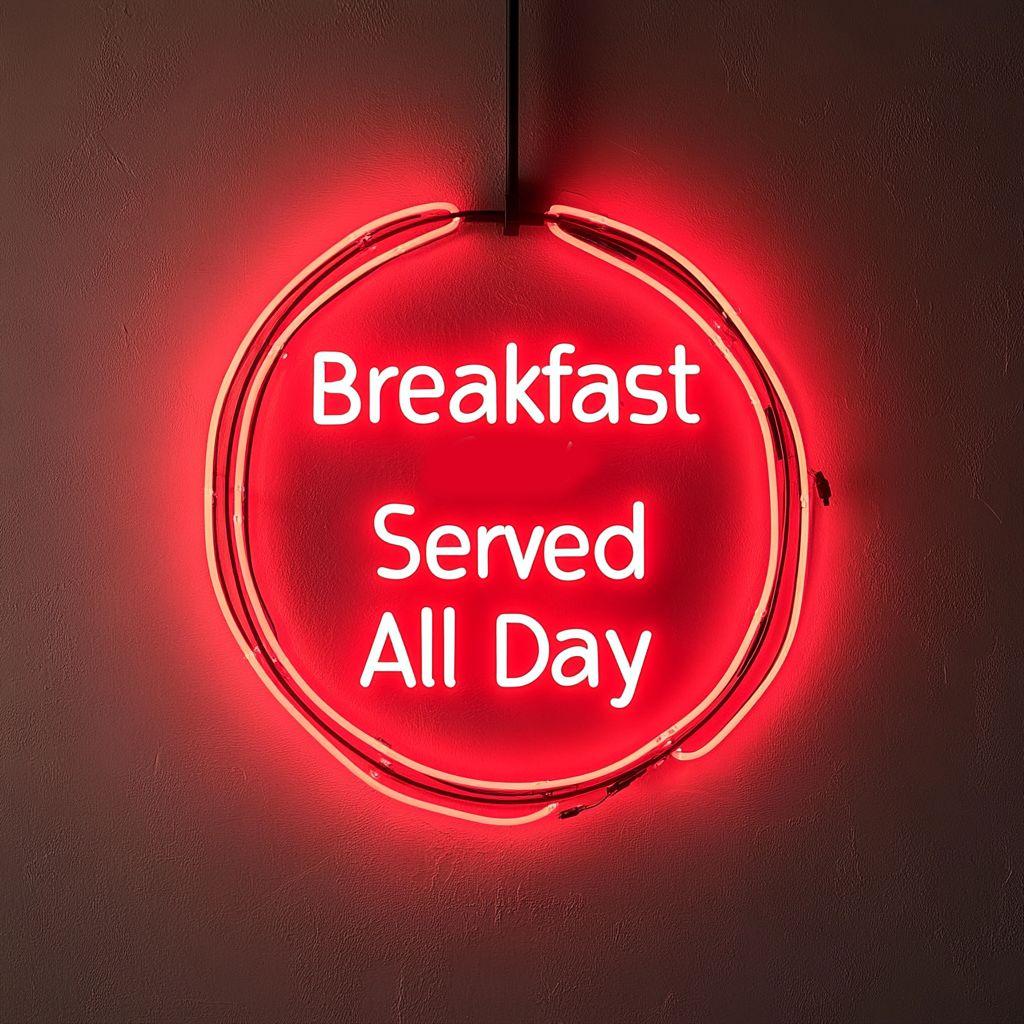 "Breakfast Served All Day" - Red Neon Sign, 24 Inches