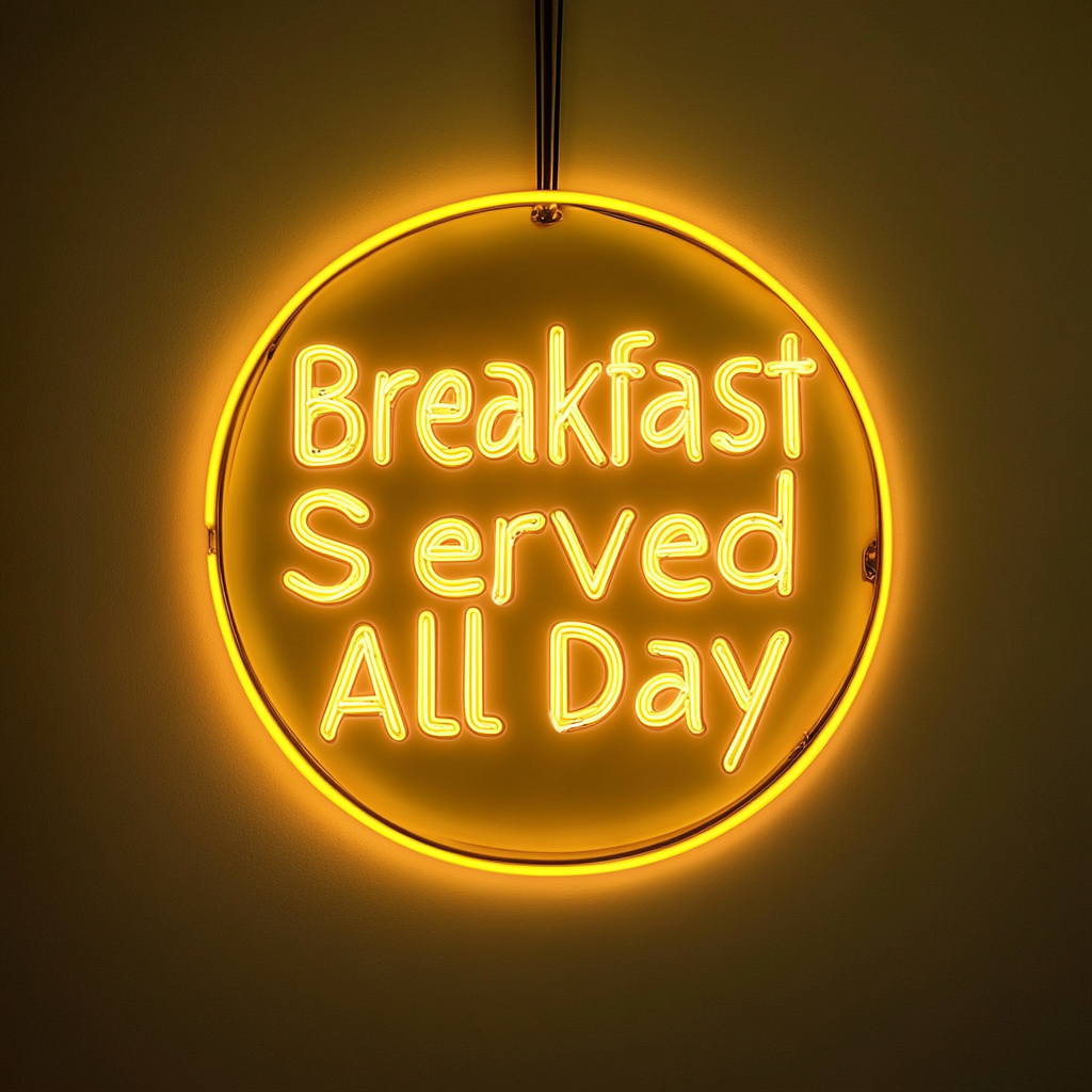 "Breakfast Served All Day" - Yellow Neon Sign, 24 Inches