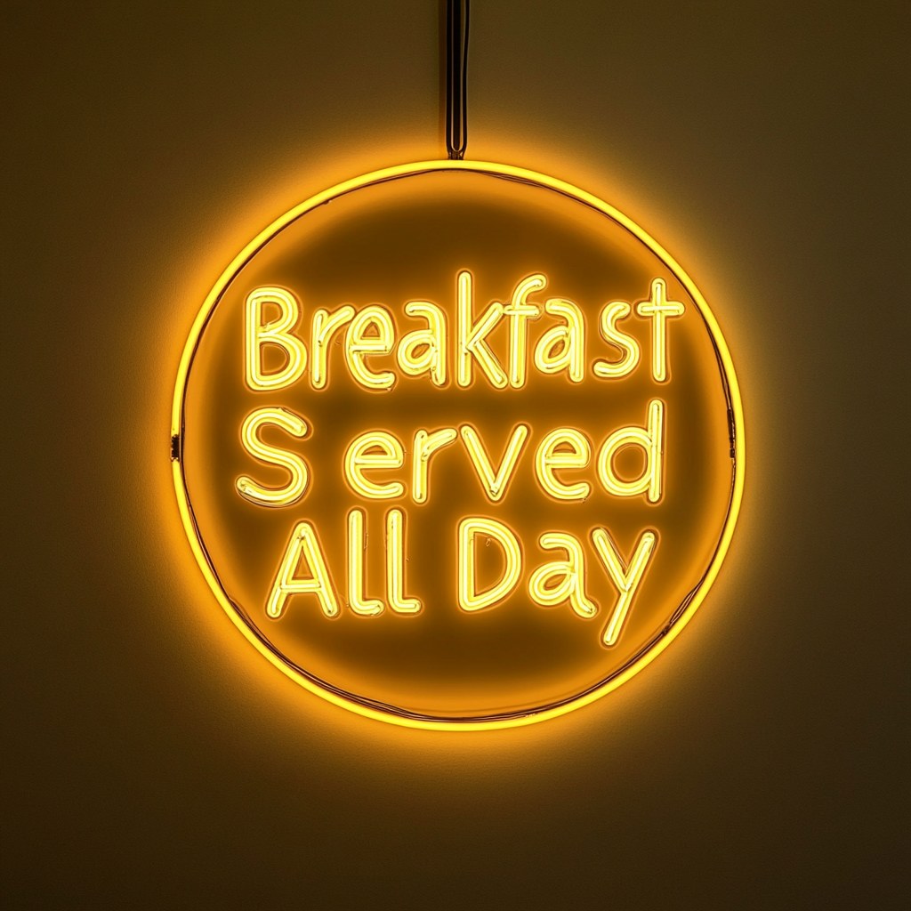 "Breakfast Served All Day" - Yellow Neon Sign, 24 Inches