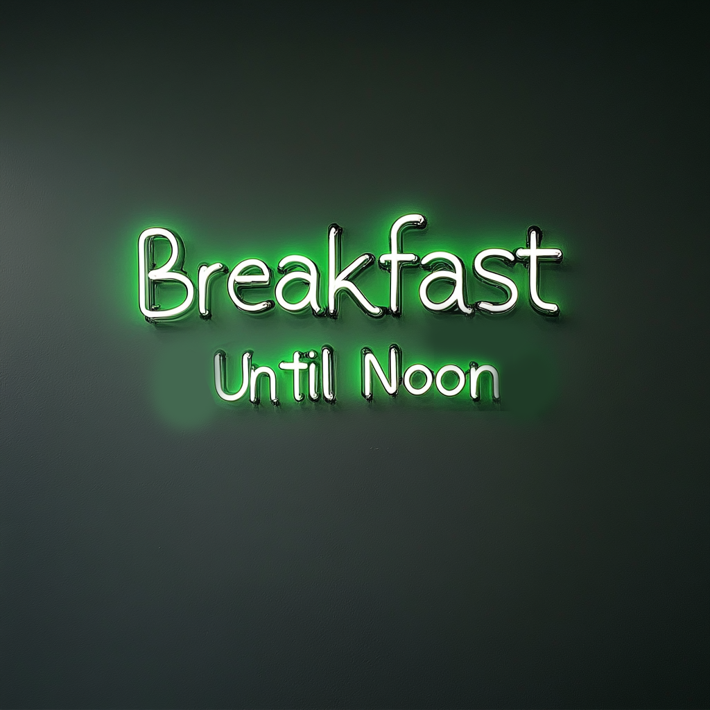 "Breakfast Until Noon" - Green Neon Sign, 24 Inches