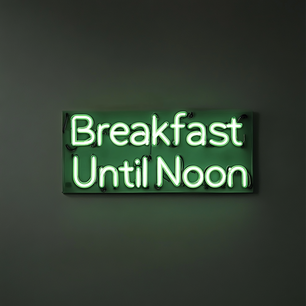 "Breakfast Until Noon" - Green Neon Sign, 24 Inches