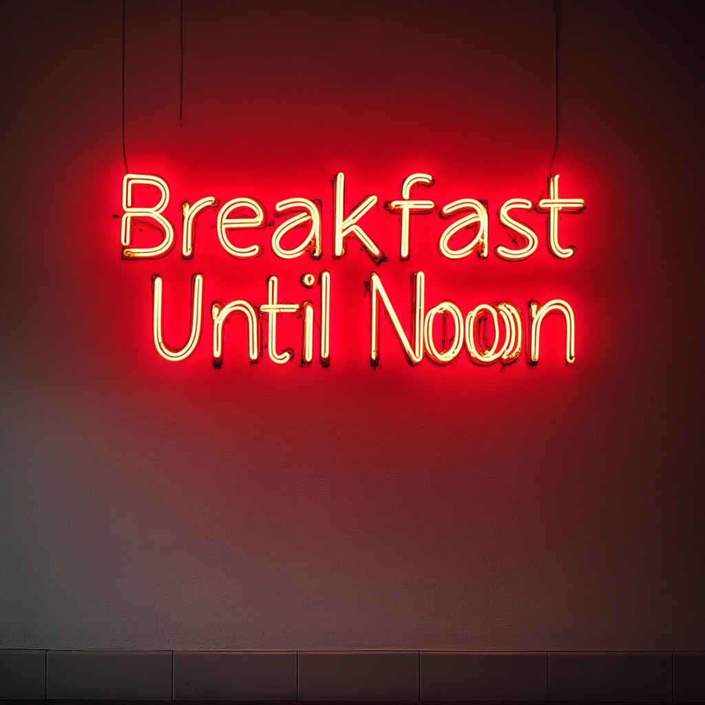 "Breakfast Until Noon" - Red Neon Sign, 24 Inches