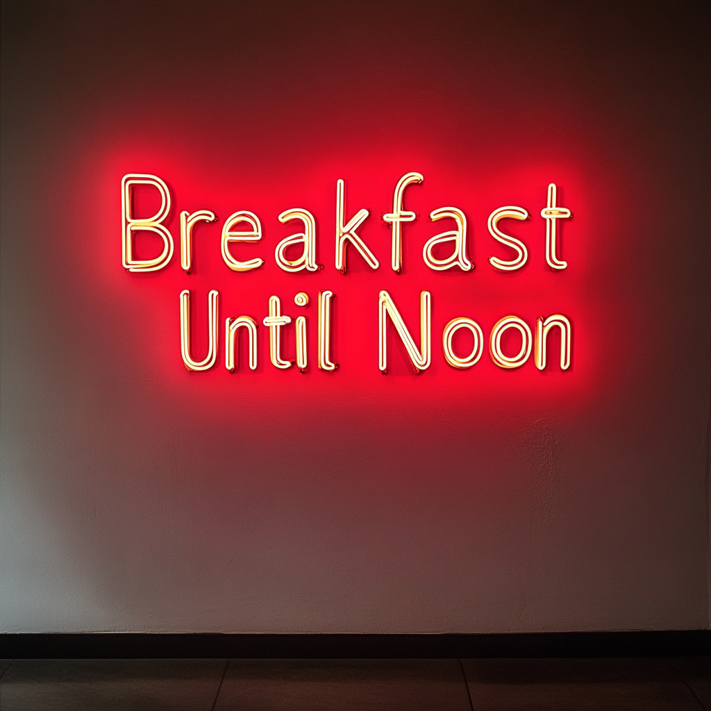 "Breakfast Until Noon" - Red Neon Sign, 24 Inches