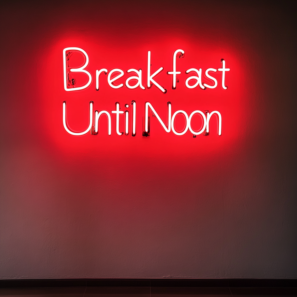 "Breakfast Until Noon" - Red Neon Sign, 24 Inches