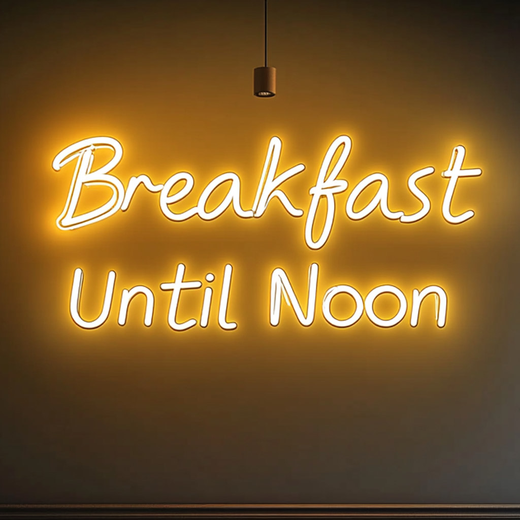 "Breakfast Until Noon" - Yellow Neon Sign, 24 Inches