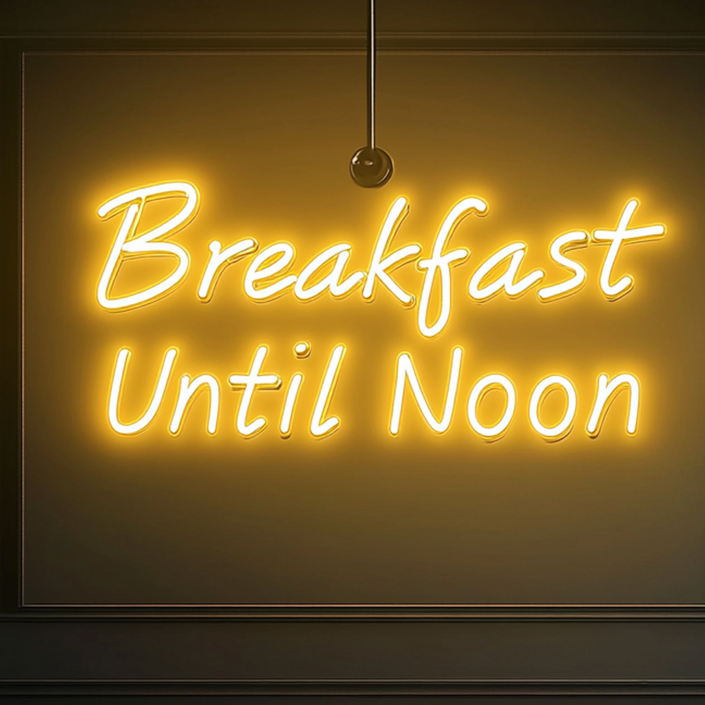 "Breakfast Until Noon" - Yellow Neon Sign, 24 Inches