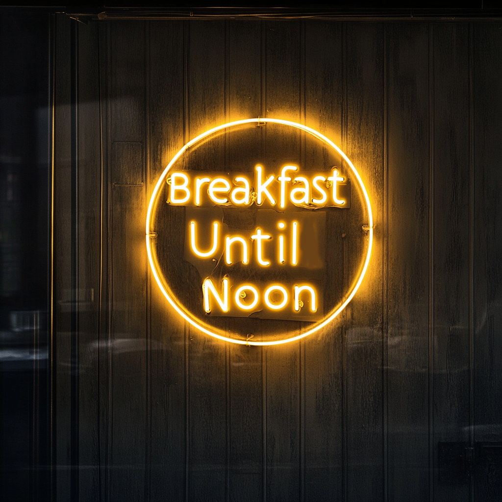 "Breakfast Until Noon" - Yellow Neon Sign, 24 Inches