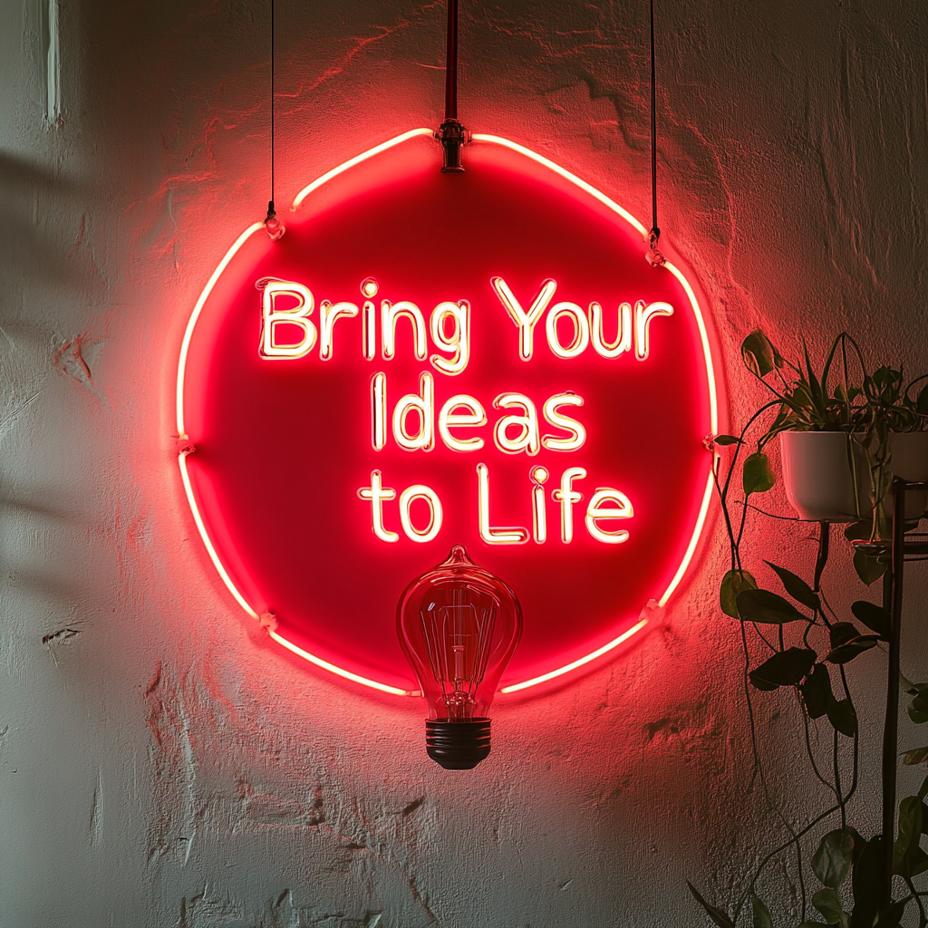 "Bring Your Ideas to Life" - Red Neon Sign, 24 Inches