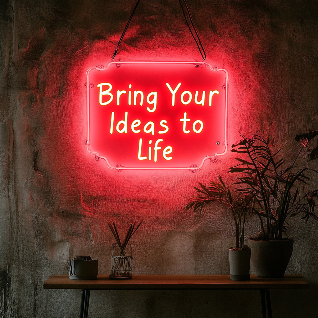"Bring Your Ideas to Life" - Red Neon Sign, 24 Inches